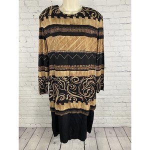 VTG KC Spencer Brown Black Shoulder Pads Layered Dress 16